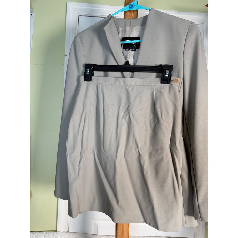 Vintage Giorgio Armani Borgonuovo 21 Wool Skirt Suit Taupe Grey Italy Size 38